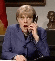 Kate McKinnon on Saturday Night Live as Angela Merkel receiving a surprising phone call